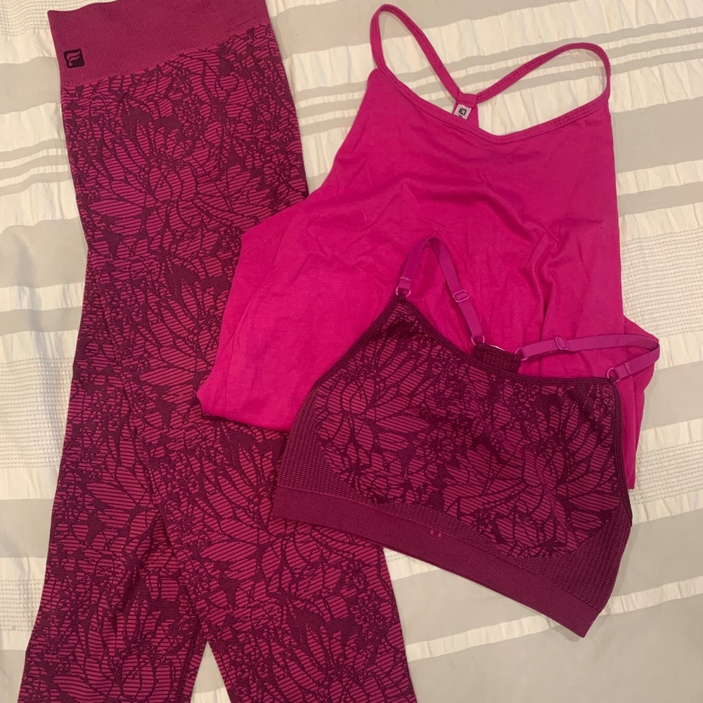 Fabletics leggings, bra, and tank bundle